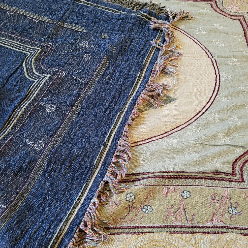 Floral Woven Cotton Tapestry Fringed Throw Blanket